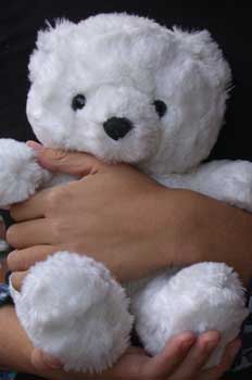 Persona abrazando un osito de peluche