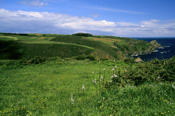 Vista de la rasa hacia el faro del Cabo de Peñas, Gozón, Princip