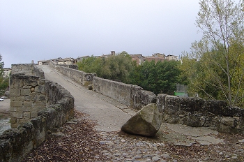 Vista del acceso al puente de Capella, Huesca