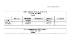 Horarios Aulas Abiertas Inglés 2018-19