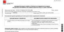 INFORMACIÓN BASICA SOBRE EL PROCESO DE ADMISIÓN CURSO 2022/23