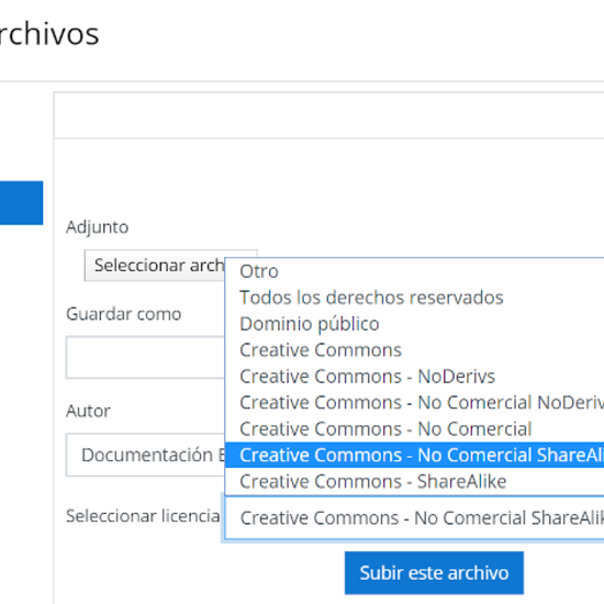 Agregar licencia a contenido aula virtual