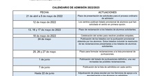 Calendario de admisión 22-23