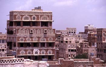 Edificaciones en la ciudad vieja de Sanaa, Yemen