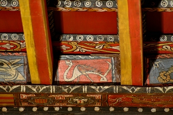 Detalle de pintura en alfarje. Dragón, Huesca