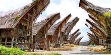 Avenida de entrada a poblado Toraja, Sulawesi, Indonesia