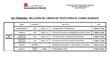 Lista de libros de texto de primaria Curso 2018/19