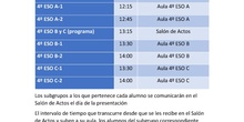 Horarios presentaciones curso 2020-21