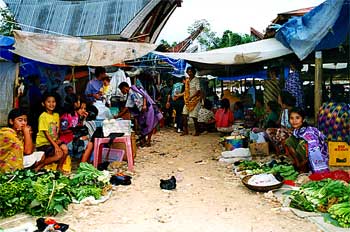 Mercado en poblado Toraja, Sulawesi, Indonesia
