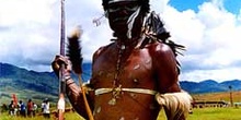 Hombre armado con lanza y arco, Irian Jaya, Indonesia