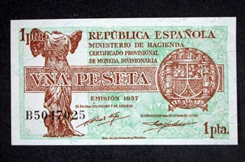 Anverso de un billete de una peseta acuñado por el Ministerio de