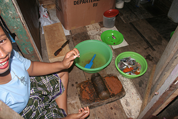 Preparando la comida, Campamento de pescado, Alunaga, Sumatra, I