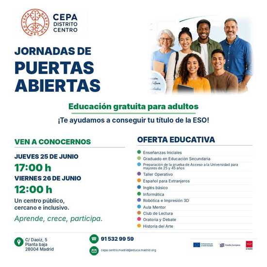 Jornadas dePuertas Abiertas. Información de Matrícula 2026-27.