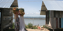 Barracones y redes, Campamento de pescado, Alunaga, Sumatra, Ind