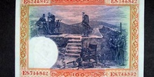 Reverso de un billete de cien pesetas acuñado por el Banco de Es