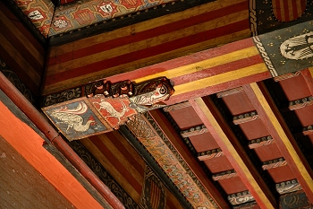 Detalle de pintura en alfarje. Can con cabeza humana, Huesca