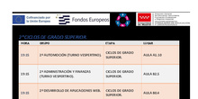 Calendario de acogida turno vespertino (tarde)