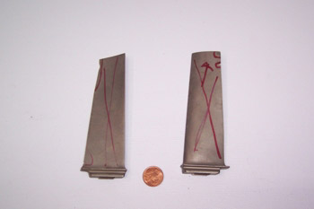 Marcas de detección de defectos en álabes no útiles