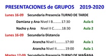 Fechas de presentaciones y comienzo de las clases