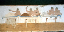 Escena de un banquete en Paestum, Italia