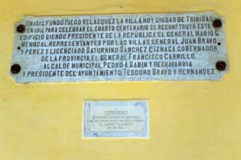 Placa conmemorativa, Trinidad (Cuba)