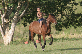 Niño montando a caballo, Quilombo, Sao Paulo, Brasil