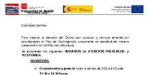 Horarios ATENCIÓN FAMILIAS