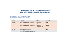 Calendario de acogida 2º cursos