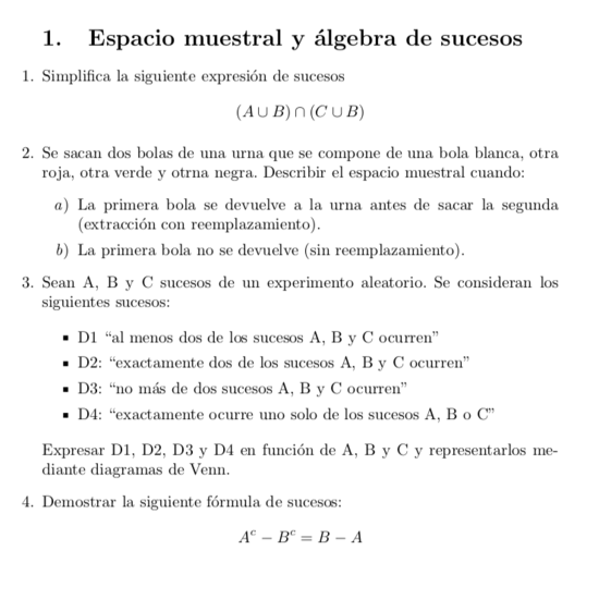 Problemas de probabilidad: espacio muestral y álgebra de sucesos