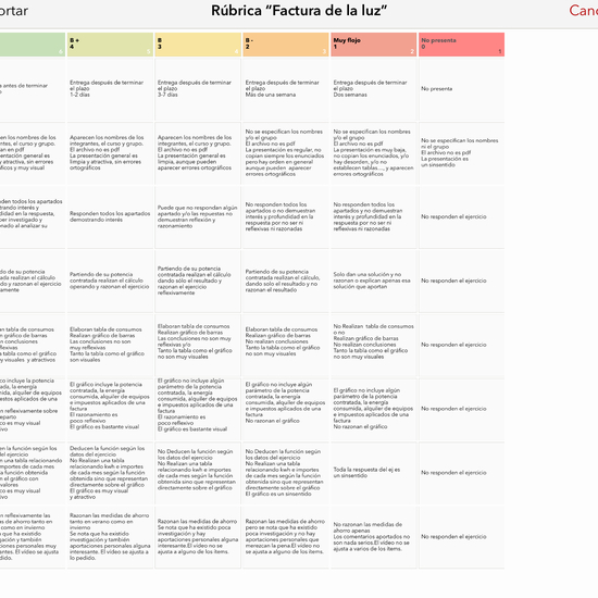 Rúbrica trabajo Factura de la luz