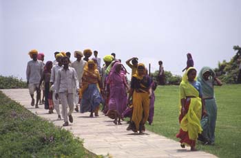 Grupo de personas del Rajasthan paseando por un parque, Delhi, I