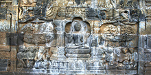 Detalle de relieves, Templo Borobudur, Jogyakarta, Indonesia