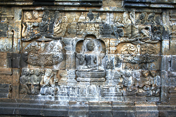 Detalle de relieves, Templo Borobudur, Jogyakarta, Indonesia