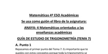 4º de ESO. Guía de estudio de Trigonometría