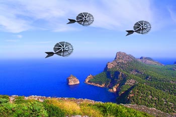 Isla de Es Colomer con molinos de viento, Formentor, Mallorca