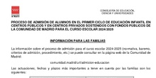 INFORMACIÓN BÁSICA PARA LAS FAMILIAS PROCESO DE ADMISIÓN DE ALUMNOS CURSO 2024-2025 1º CICLO DE INFANTIL