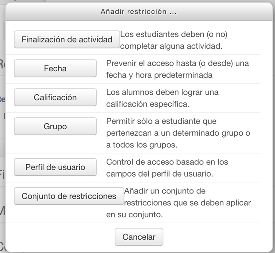 Restricciones de Acceso Moodle