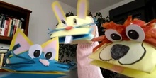 Marionetas que hablan del cuento "la caja de los agujeros"