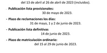 CALENDARIO SOLICITUDES ADMISIÓN 1º CICLO 2023 2024