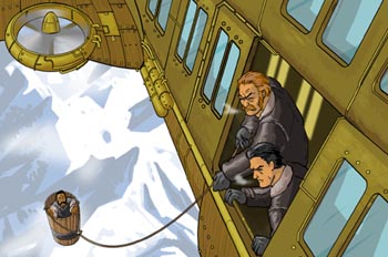 Robur el conquistador: Frycollin balanceándose en el espacio