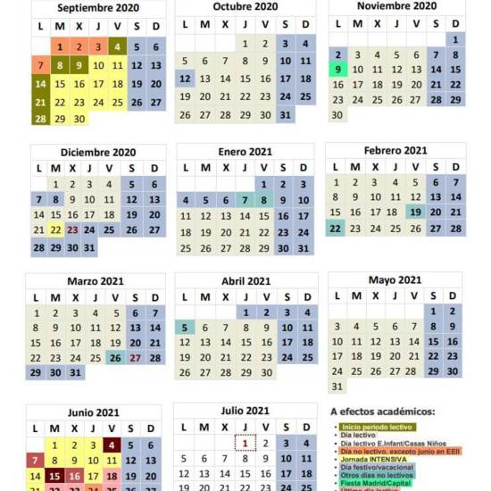 Calendario Escolar Curso 202/2021