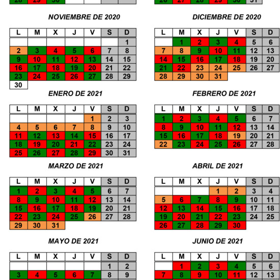 Calendario desdobles curso 2020/21