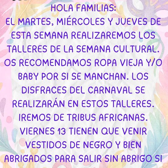 TALLERES Y SEMANA CULTURAL