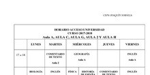 Horario Acceso a la Universidad 2017/18