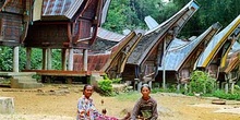 Mujeres toraja preparando grano, Sulawesi, Indonesia