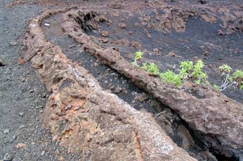 Canal formado por un río de lava en la Isla Isabela, Ecuador