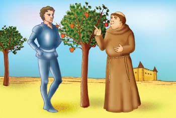 Caballero con armadura y monje