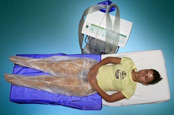 Presoterapia: modelo con pantalón protector desechable