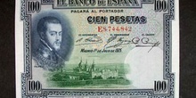 Anverso de un billete de cien pesetas acuñado por el Banco de Es