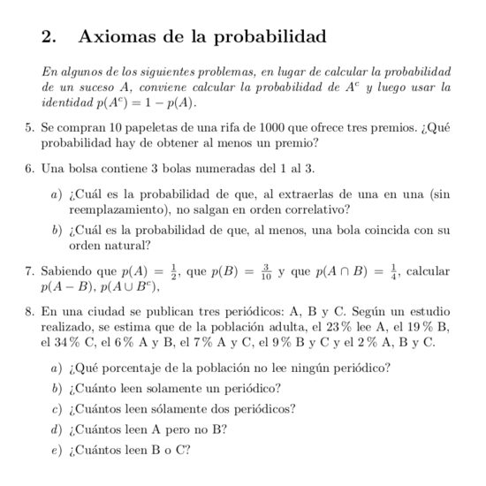 Problemas de probabilidad 5-8 Axiomas de la probabilidad